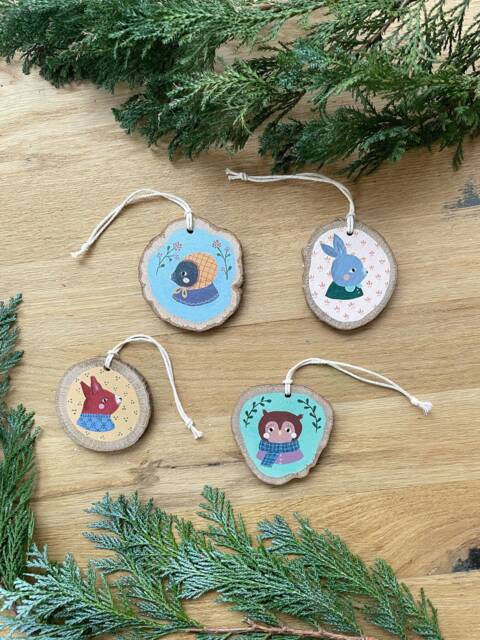 Christmas Decorations, Tree Decorations With Animal Portraits, Wooden Pendants - image 1