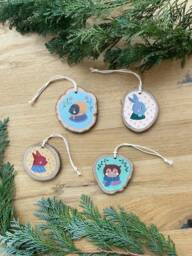 Christmas Decorations, Tree Decorations With Animal Portraits, Wooden Pendants - thumbnail 1