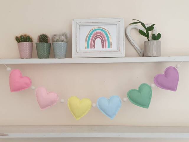Rainbow Garland/Pastel Heart Pastel Rainbow Wall Decor Bunting Hearts - image 1
