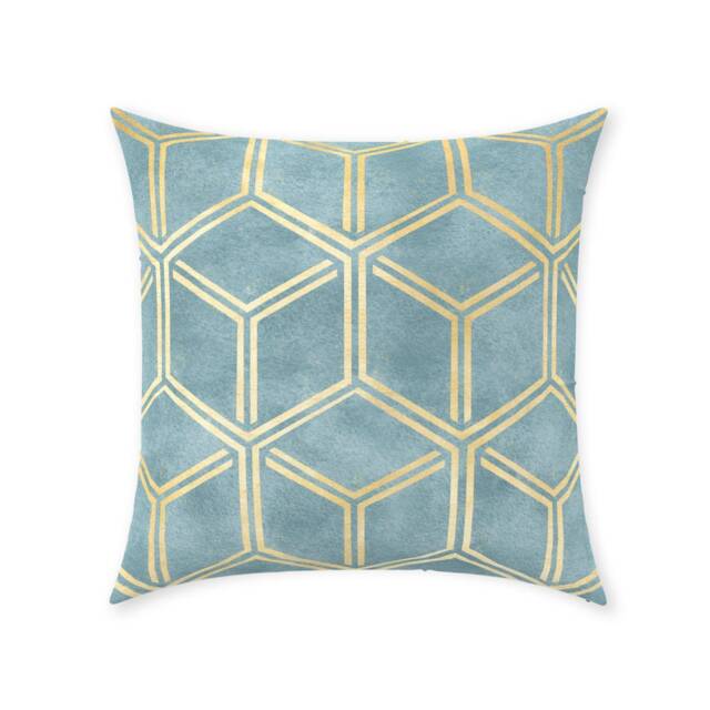 Art Deco Pillow Cover - Pure Cotton Twill Print Fabric Gatsby Vintage Geometric Design Pastel Mint Green & Gold Decorative Cushion - image 1