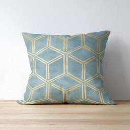 Art Deco Pillow Cover - Pure Cotton Twill Print Fabric Gatsby Vintage Geometric Design Pastel Mint Green & Gold Decorative Cushion - thumbnail 3