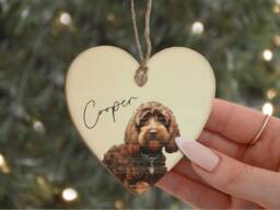 Personalised Cockapoo Wooden Heart Bauble, Any Colour Puppy Rustic Neutral Cavapoo Wood Doodle Digital Name Dog Pet Gift Ideas Lover Owner - thumbnail 1