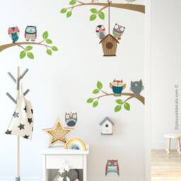 Owls Wall Decal, Branch & Sticker, Bird House Nursery Decor, Baby Room Kids Decals - thumbnail 2