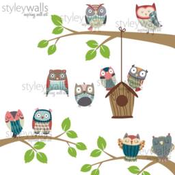 Owls Wall Decal, Branch & Sticker, Bird House Nursery Decor, Baby Room Kids Decals - thumbnail 3