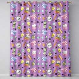 Cute Kawaii School Cat Books Apple Clock Bell Pencil Purple Seamless Pattern Readymade Eyelet Ring Top Thermal 100% Blackout Curtains - thumbnail 2