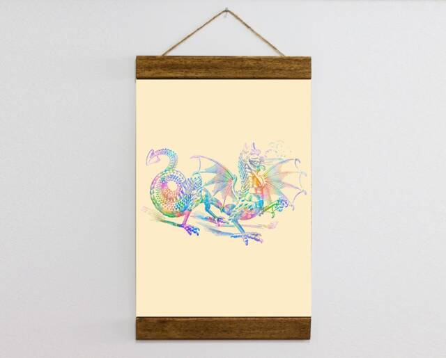 Chinese Dragon Watercolor Multicolor Wood Framed Canvas Print Wall Art Illustration - image 1