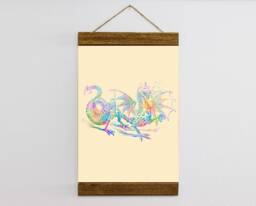 Chinese Dragon Watercolor Multicolor Wood Framed Canvas Print Wall Art Illustration - thumbnail 1