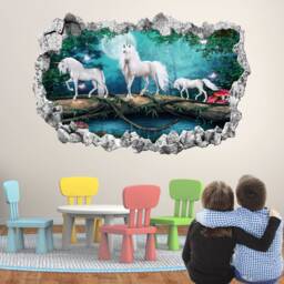 Unicorn Wall Sticker Mural, Enchanted Forest Decal For Kids Bedroom - thumbnail 3