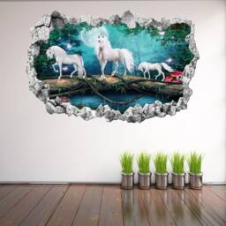 Unicorn Wall Sticker Mural, Enchanted Forest Decal For Kids Bedroom - thumbnail 2