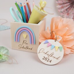 Personalized Wooden Pencil Cup, Rainbow Holder, School Enrollment Gift, Schoolchild - thumbnail 2