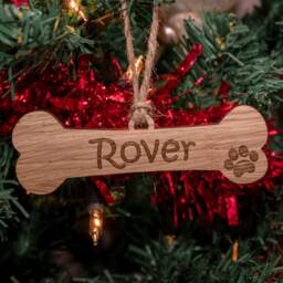 Oak, Cherry Or Walnut - Personalised Dog Puppy Pet Christmas Xmas Tree Decoration/Bauble Ornament Wooden Wood Engraved