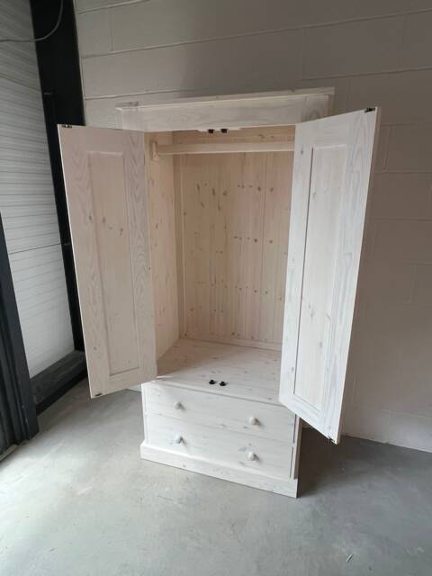 Solid Pine Double Wardrobe, 2 Door Drawer Bedroom Storage, Custom Finish Clothing Cupboard - image 1