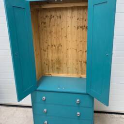 Solid Pine Double Wardrobe, 2 Door Drawer Bedroom Storage, Custom Finish Clothing Cupboard - thumbnail 2