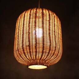 Viwei Rattan Pendant Light, Lantern-Drum Hanging Lamp, Rustic Lighting Fixture, Home Living Lighting - thumbnail 2