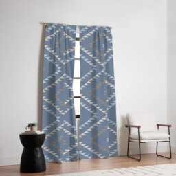 Blackout Window Curtains, Southwestern Geometric, Denim Blue Beige, One Piece Panel, Boho Rustic Cabin Decor, Desert Vibes - thumbnail 1