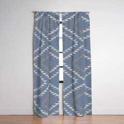 Blackout Window Curtains, Southwestern Geometric, Denim Blue Beige, One Piece Panel, Boho Rustic Cabin Decor, Desert Vibes - thumbnail 3