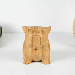 Sitting Bulldog Sculpture, Dog Statue, Animal, Natural Piece, Wooden Base, Unique Figurine, Room Decor, Nursery Gift For Son - thumbnail 3