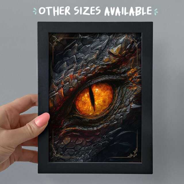 Framed Dragon Eye Print Bookshelf Decor, Fourth Wing Bookish Print, Romantasy Smut Library Shelf, Booktok Fantasy Gift, Tairn Smaug - image 1