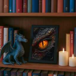 Framed Dragon Eye Print Bookshelf Decor, Fourth Wing Bookish Print, Romantasy Smut Library Shelf, Booktok Fantasy Gift, Tairn Smaug - thumbnail 3