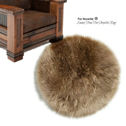 Plush Faux Fur Round Rug - Light Tan Brown, Animal Friendly - thumbnail 2