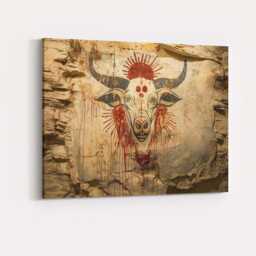 Primitive Bull Skull Tribal Cave Painting Canvas Wall Art Print Decor Picture Ready To Hang - thumbnail 4