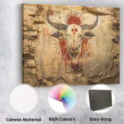 Primitive Bull Skull Tribal Cave Painting Canvas Wall Art Print Decor Picture Ready To Hang - thumbnail 2