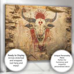 Primitive Bull Skull Tribal Cave Painting Canvas Wall Art Print Decor Picture Ready To Hang - thumbnail 3