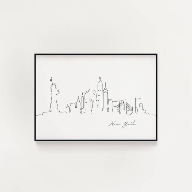 New York Skyline Print, Line Art, Minimalist Wall City Skyscraper Poster, Fine Art Nordic Home Decor, Sketch Landmark - image 1