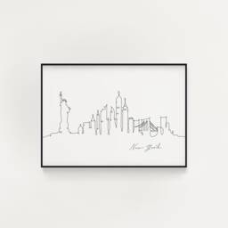 New York Skyline Print, Line Art, Minimalist Wall City Skyscraper Poster, Fine Art Nordic Home Decor, Sketch Landmark - thumbnail 1