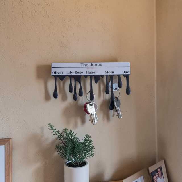 Custom Family Name Key Rack With Photos , Personalised Holder Wall, Dripping Paint Hanger , Entryway Organizer , Housewarming Gift - image 1