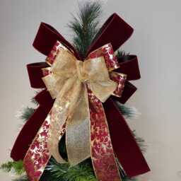 Burgundy Gold Velvet Bow Wreath Christmas Tree Topper Lantern Bow Xmas Decorations Wedding - thumbnail 3