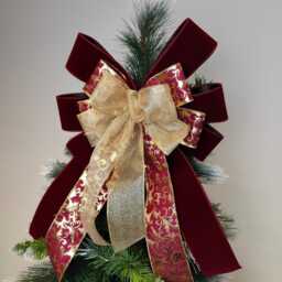 Burgundy Gold Velvet Bow Wreath Christmas Tree Topper Lantern Bow Xmas Decorations Wedding - thumbnail 2