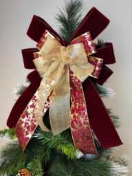 Burgundy Gold Velvet Bow Wreath Christmas Tree Topper Lantern Bow Xmas Decorations Wedding - thumbnail 1