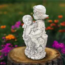 Large Brother & Sister Statue Adorable Sibling Figurine Stone Family Sculpture Garden Children Ornament Outdoor Kids Decoration Gift - thumbnail 3