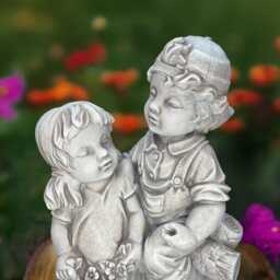 Large Brother & Sister Statue Adorable Sibling Figurine Stone Family Sculpture Garden Children Ornament Outdoor Kids Decoration Gift - thumbnail 2