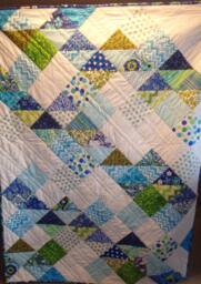 Modern Blue Lap Quilt, Geometric Cotton Throw - 53x66 Inches