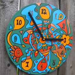 Earthy Clock - Psychedelic Geometric Design in Green/Blue Orange Made From Recycled Vinyl Record - thumbnail 3