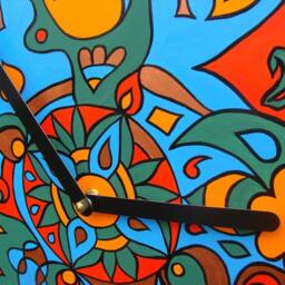 Earthy Clock - Psychedelic Geometric Design in Green/Blue Orange Made From Recycled Vinyl Record - thumbnail 4
