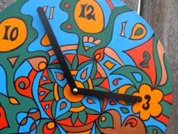 Earthy Clock - Psychedelic Geometric Design in Green/Blue Orange Made From Recycled Vinyl Record