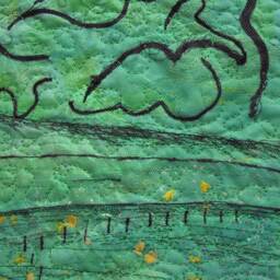 Small Art Quilt, Impressionist Art, Mixed Media Wall Meadow Scene, Gift For Her, Housewarming Gift, Landscape Fiber - thumbnail 2