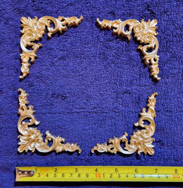 4 Ornate Corners Applique Gilt Or White French Style Decorative Wall Furniture Onlay Moulding Pediment Plastic Decoration - image 1