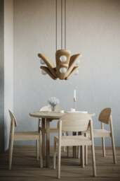 Clay Pendant Light, Chandeliers, Lamps - Handmade Hanging Lamps. Three Small Double-Shaped Petals With Two Lights Each - thumbnail 1