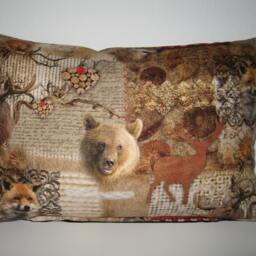 Soft Large Cotton Corduroy Decorative Pillow Animal World Bear Fox Elk Deer - thumbnail 1