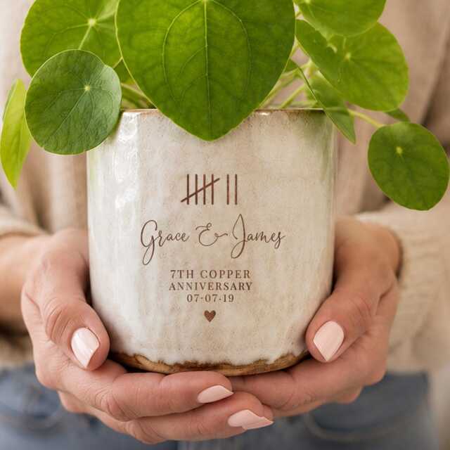 Personalised 7Th Copper Anniversary Plant Pot - Gift For Husband Or Wife Paint Infill - image 1
