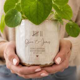Personalised 7Th Copper Anniversary Plant Pot - Gift For Husband Or Wife Paint Infill - thumbnail 1