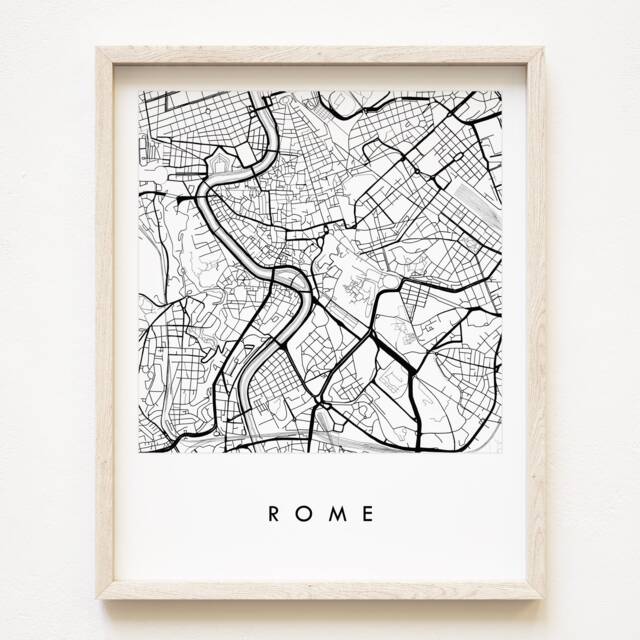 Rome Map Hand Drawn Street Italy City Drawing Black & White - Art Print Wedding Anniversary Graduation Gift European Travel Art - image 1