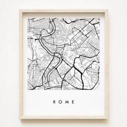 Rome Map Hand Drawn Street Italy City Drawing Black & White - Art Print Wedding Anniversary Graduation Gift European Travel Art - thumbnail 1
