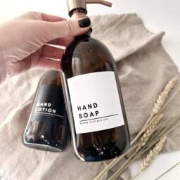 Personalised Refillable Soap Dispenser Amber Glass Or Plastic Bottle. Stainless Steel Pump - thumbnail 2