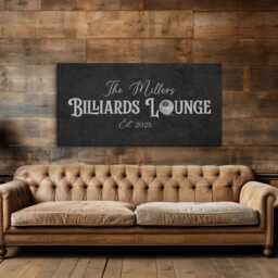 Personalized Billiards Lounge Sign, Pool Room Modern Farmhouse Wall Decor, Canvas Print, Last Name Hall Sign - thumbnail 4