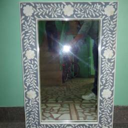 Gray Bone Inlay Designer Floral Pattern Mirror Frame With Complimentary - thumbnail 3